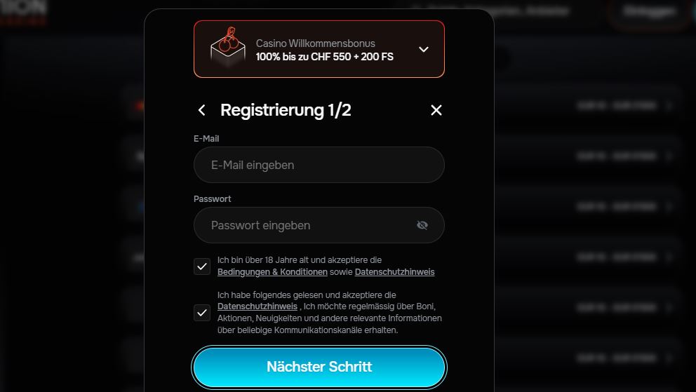 Registriere dein Revolution Casino Konto und sichere dir den Bonus bis zu CHF 550