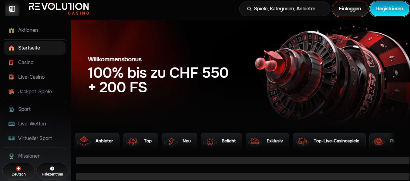 Erhalte den Willkommensbonus 100% bis zu CHF 550 plus 200 Freispiele auf der Startseite